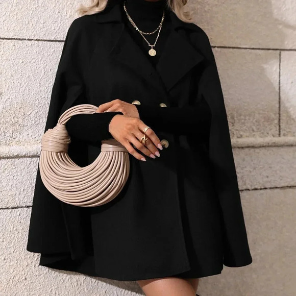 Black Elegant Women's Double Breasted Cloak Sleeve Cape Overcoat - Picture 5 of 6